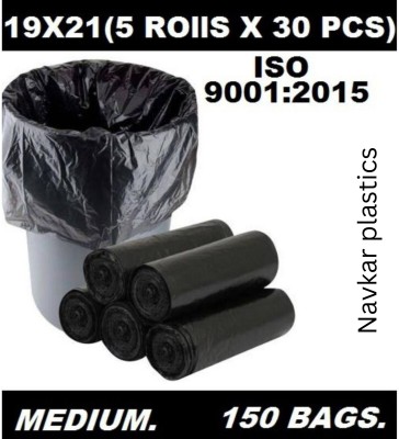 Navkar Plastic ( FIVE BLACK { 5 ROLLS }) GarBAGE Bags. Medium 6 L Garbage Bag  Pack Of 150(150Bag )