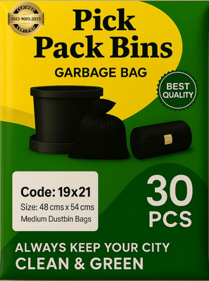 PickPackBins Garbage Bag Pack of 6 (30 Bag/Roll-180 Bags) Black 19x21 inches Medium 15 L Garbage Bag  Pack Of 6(6Bag )