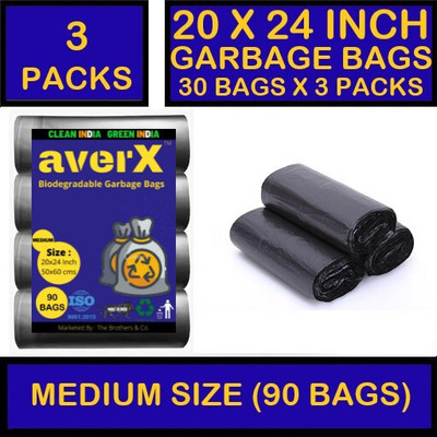 averX OXO-Biodegradable Medium Size Black Garbage Bag - 20x24 inches (Pack of 3 - 90 Pieces) 24 L Garbage Bag (90 Bags) Medium 24 L Garbage Bag  Pack Of 90(90Bag )