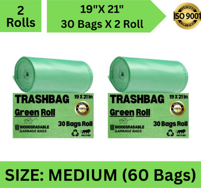 TrashONgo GARBAGE-2ROLL-GREEN Medium 30 L Garbage Bag  Pack Of 60(60Bag )