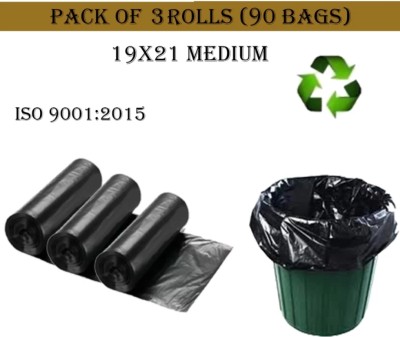 Bainsh Garbage Bags 90 Pcs Dustbin Bags Black Size- 19 x 21, Biodegradable Medium 32 L Garbage Bag  Pack Of 90(90Bag )