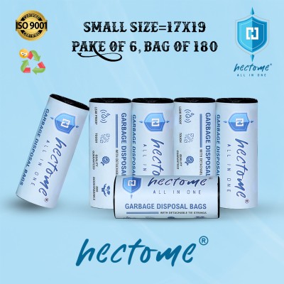 Hectome ® Premium Size 17 X 19 Inches(Small) 180Bags (6Rolls) Dustbin/Trash Bag - Black Small 10 L Garbage Bag  Pack Of 180(180Bag )