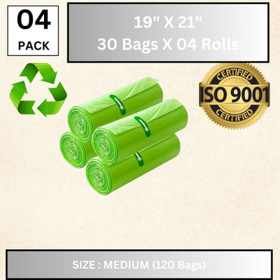 AAYAR BioGreenSack Biodegradable Green Garbage Bag Medium - 19x21 ,(04X30=120 Pieces) Medium 13.0175 L Garbage Bag  Pack Of 120(120Bag )