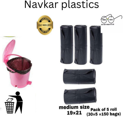 Navkar plastics BLACK 19X21 Medium 6 L Garbage Bag  Pack Of 150(150Bag )
