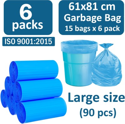 Zureni OXO-Biodegradable Garbage Dustbin Bags (60 x 81 cm, Blue, 6 x 15 Pcs/Roll) Large 10 L Garbage Bag  Pack Of 90(90Bag )