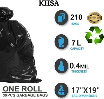 KHSA Dustbin Bags 17x19 210 Small 7 L Garbage Bag  Pack Of 210(210Bag )