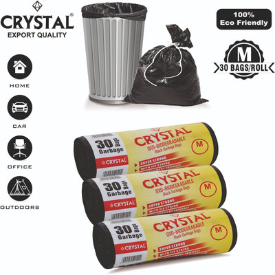 CRYSTAL Biodegradable on Roll 19 x 21 Black - 30 Pcs x Pack of 3, Medium 25 L Garbage Bag  Pack Of 90(90Bag )