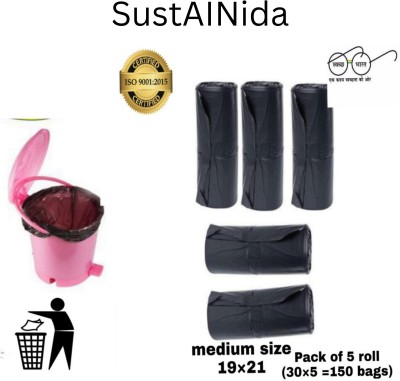 SustAINida BLACK 19X21 Medium 6 L Garbage Bag  Pack Of 150(150Bag )