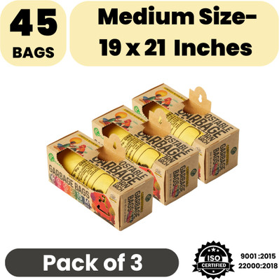 GREENDOT BIOPAK Compostable Garbage Bags Medium 15 Bag x3 Roll Eco-Friendly Waste Disposable Bag Medium 30 L Garbage Bag  Pack Of 45(45Bag )