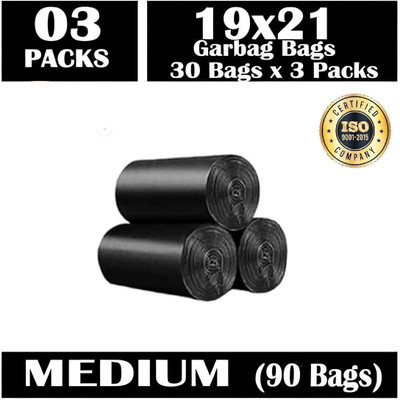 Rw Traders Black Garbage Bag Medium Size 19x21 Inches for Kitchen Bin Medium 13 L Garbage Bag  Pack Of 90(90Bag )