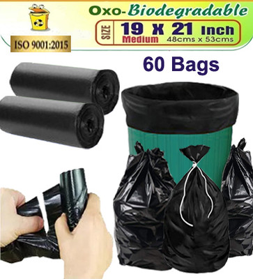 CartVallue Garbage Bag 19x21 Black Dustbin Waste Bag 2 Roll - 60 Bag for Home Office Hotels Medium 7 L Garbage Bag  Pack Of 60(60Bag )