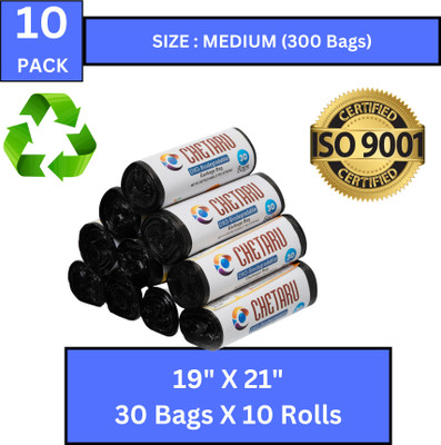 AAYAR EcoMax Black Trash Bag - 19x21, (300 Pcs) - Leakproof & Durable Medium 13.4159999999999 L Garbage Bag  Pack Of 300(300Bag )