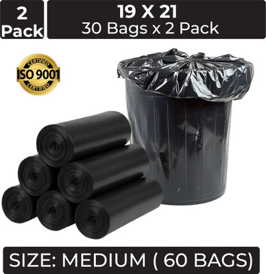 CLOUDTEN Biodegradable Garbage Bags 19x21 Inch Medium 3L Black, Pack of 2 Roll (60 Bags) Medium 3 L Garbage Bag  Pack Of 60(60Bag )