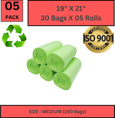 ASCREATION Long-Lasting Biodegradable Trash Bag - 19x21, (150 Pcs) Medium 14.1 L Garbage Bag  Pack Of 150(150Bag )