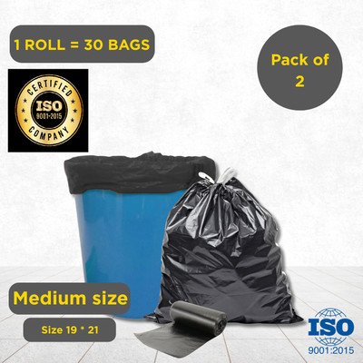 Daily Clean Medium Garbage Bags 19x21 Inch (30 Pcs/pack) with Tie Tapes Pack of 2 Medium 10 L Garbage Bag  Pack Of 60(60Bag )