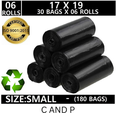 C AND P 17x21 inches (Pack of 6, 180 Pieces, small ) 6 L Small 6 L Garbage Bag  Pack Of 180(180Bag )