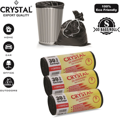 CRYSTAL Biodegradable on Roll 17 x 19 Black - 30 Pcs x Pack of 3, Small 20 L Garbage Bag  Pack Of 90(90Bag )