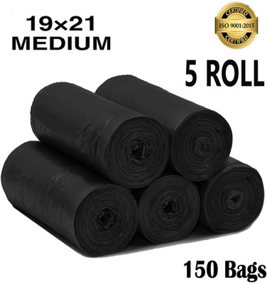 ISMAYUR Biodegradable Black Garbage Bag - 19x21 ,(5X30=150 Pieces) Medium 12 L Garbage Bag  Pack Of 150(150Bag )