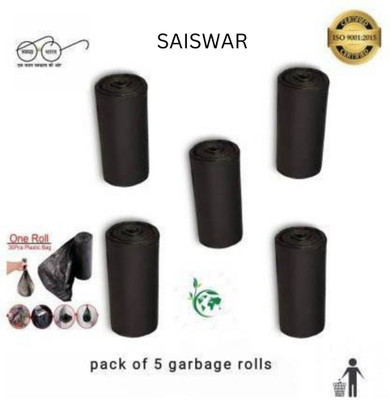 SAISWAR BLACK 5 ROLL Medium 6 L Garbage Bag  Pack Of 150(150Bag )