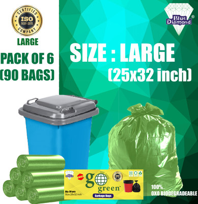 KALP CRAZE Dustbin / Trash Biodegradable 6 Rolls (25 X 32 Inch) Large 70 L Garbage Bag  Pack Of 90(90Bag )