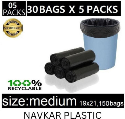 Navkar Plastic Dustbin Bags Medium 6 L Garbage Bag  Pack Of 150(150Bag )