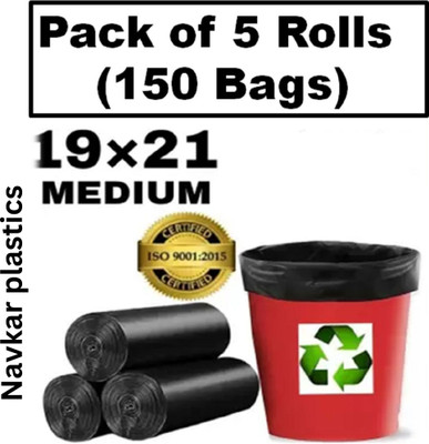 Navkar plastics Garbage Bags/Dustbin Bags/Trash Bags - 19X21 Inches - Pack Of 5 Medium 6 L Garbage Bag  Pack Of 150(150Bag )