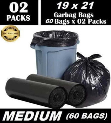 Bainsh Garbage Bags 60 Pcs Dustbin Bags Black Size- 19 x 21, Pack 2 Biodegradable Medium 13 L Garbage Bag  Pack Of 60(60Bag )
