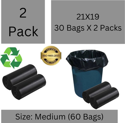 Green Wave Biodegradable /Dustbin /Trash Eco - Friendly Medium 60 L Garbage Bag  Pack Of 60(60Bag )