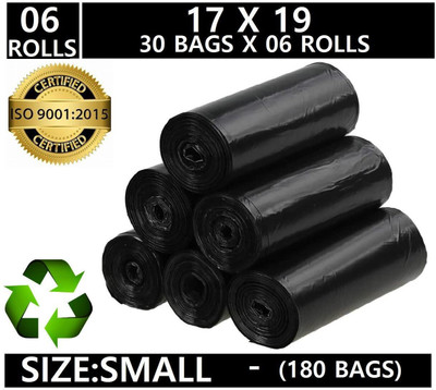 MJ Exim 17X19 INCH (6 ROLLS) Small 7 L Garbage Bag  Pack Of 180(180Bag )