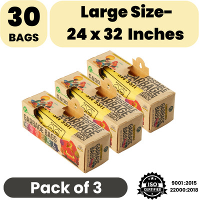 GREENDOT BIOPAK Compostable Garbage Bags Large 10 Bag x3 Roll Eco-Friendly Waste Disposable Bag Large 50 L Garbage Bag  Pack Of 30(30Bag )