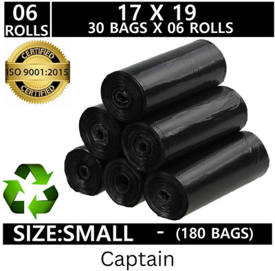 CAPTAIN 17x21 inches (Pack of 6, 180 Pieces, small ) 6 L Small 6 L Garbage Bag  Pack Of 180(180Bag )
