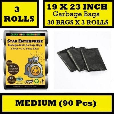Star Enterprise Black Garbage Bag - 19x23 inches (Pack of 3, 90 Pieces, Medium) Medium 30 L Garbage Bag Medium 30 L Garbage Bag  Pack Of 90(90Bag )