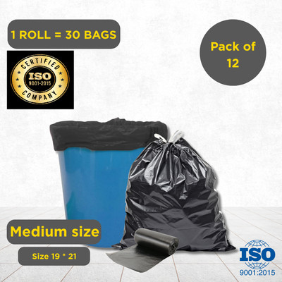 Daily Clean Medium Garbage Bags 19x21 Inch (30 Pcs/pack) with Tie Tapes Pack of 12 Medium 10 L Garbage Bag  Pack Of 360(360Bag )