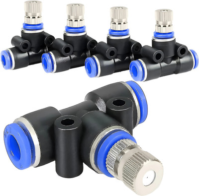 KARUNDA 5pcs 0.3mm Atomization Misting Fog Nozzles with Tee Connector 100 L Hose-end Sprayer(Pack of 5)