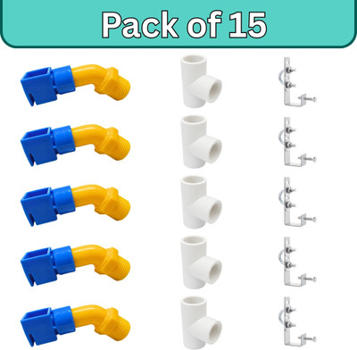 CulturalCart Solar Panel Cleaning Sprinkler Kit,1/2” PVC UPVC Tee Connectors, L-Type Clamps 1 L Hose-end Sprayer(Pack of 15)