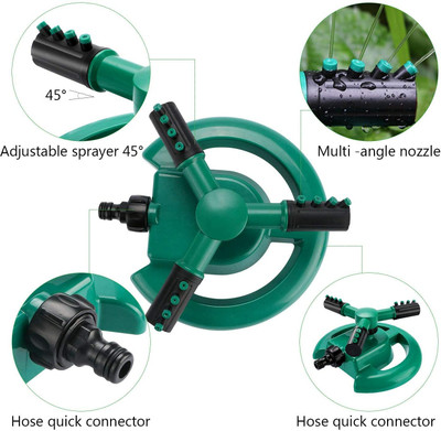 FLOSTRAIN 1 Pc Automatic 360 ° Rotating Adjustable Round 3 Arm Lawn Water Sprinkler 250 L Hose-end Sprayer