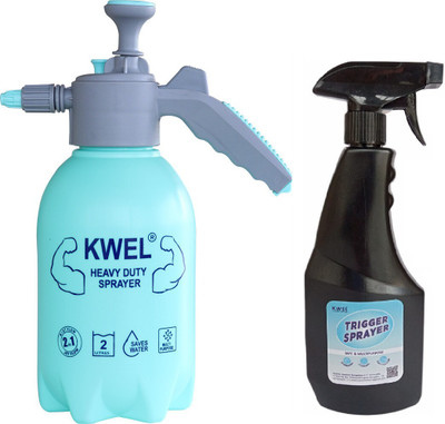 KWEL Heavy Duty BPA free Sprayer with 500ml Flat Spray Bottle (Blue, Black) Multipurpose Plastic Unbreakable Sanitizer Sprayer Pressure Pump for Home, Garden, Fertilizers (Combo of 2) Capacity 2.2 L 2.2 L Hose-end Sprayer(Pack of 2)