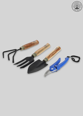 AGT Tool Set Big Trowel, Hand Fork, Hand Rake & Pruner/Cutter for Garden Tool Kit(4 Tools)