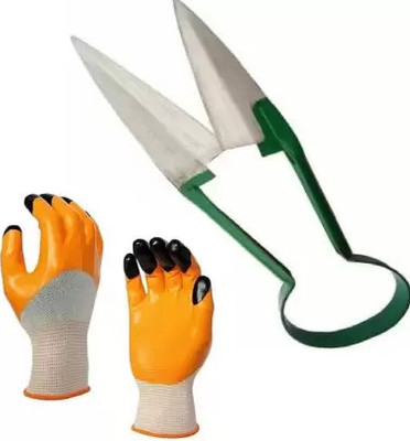 AGT Garden Side Cutter With 1 Pair of Gloves (Orange) Garden Tool Kit(2 Tools)