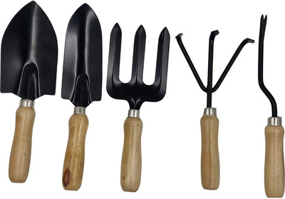 IBEX Wooden Handle Gardening Trowel Set of 5 Garden Tool Kit(5 Tools)