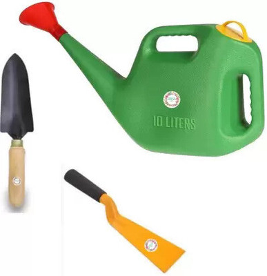 Warsitraderz 10L Garden Watering Cane (Green) With Wooden Handle Trowel With Khurpi of 3inch Garden Tool Kit(3 Tools)