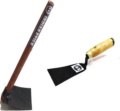 JCT MINI IRON SPADE WITH WOODEN HANDLE 50CM & 25 CM IRON KHURPI WITH WOODEN HANDLE Garden Tool Kit(2 Tools)