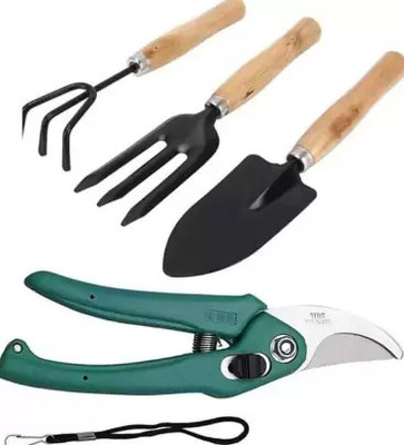 AGT Tool Set Big Trowel, Hand Fork, Hand Rake & Pruner/Cutter for Gardening Garden Tool Kit(4 Tools)