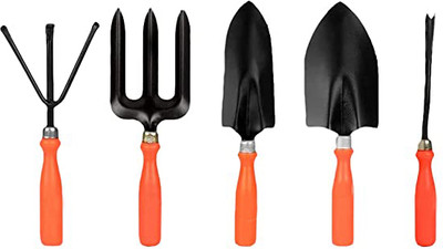Unique Collection Hub Gardening tools Big and Small Trowel weeder fork and cultivator Garden Tool Kit(5 Tools)