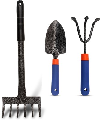 Toolsbae Garden Hand Tools Set of 3 with 6 Teeth Garden Rake, Cultivator & Trowel Garden Tool Kit(3 Tools)
