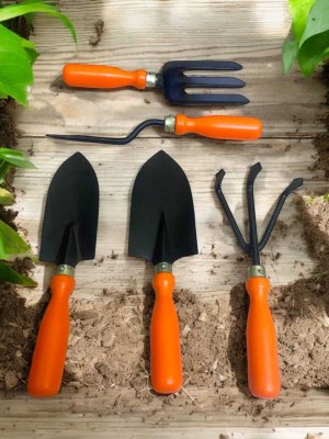 Wolzook Gardening Tools for Home (Cultivator, Big and Small Trowel, Weeder, Fork) S102 Garden Tool Kit(5 Tools)