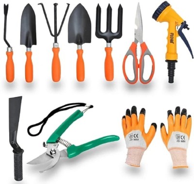 AGT Pruner, Scissors,Khurpi ,Gloves ,8 Patten tregar ,Hand weeder,Hand big trowel, Hand small trowel,Hand fork,Hand cultivator Garden Tool Kit(11 Tools)