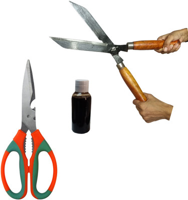 MEENA ENTERPRISES Pack of 3 Gardening Scissor and OIL Combo Tools, OIL is helpful for long life Garden Tool Kit(3 Tools)