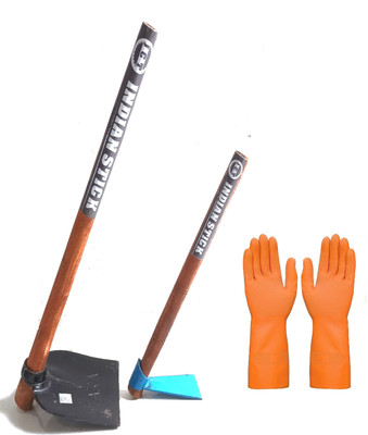 JCT SPADE,MINI SPADE WITH WOODEN HANDLE(70,50 CM)1 PAIR OF RUBBER GLOVES Garden Tool Kit(3 Tools)