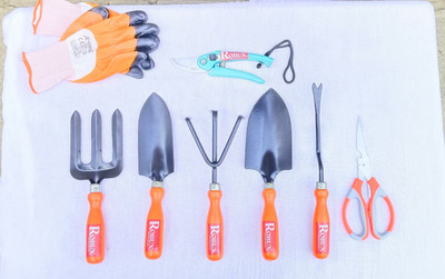Robux Garden Tools Set with Heavy Gardening Cut Tool, Scissors and One Pair Hand Glove Garden Tool Kit(8 Tools)